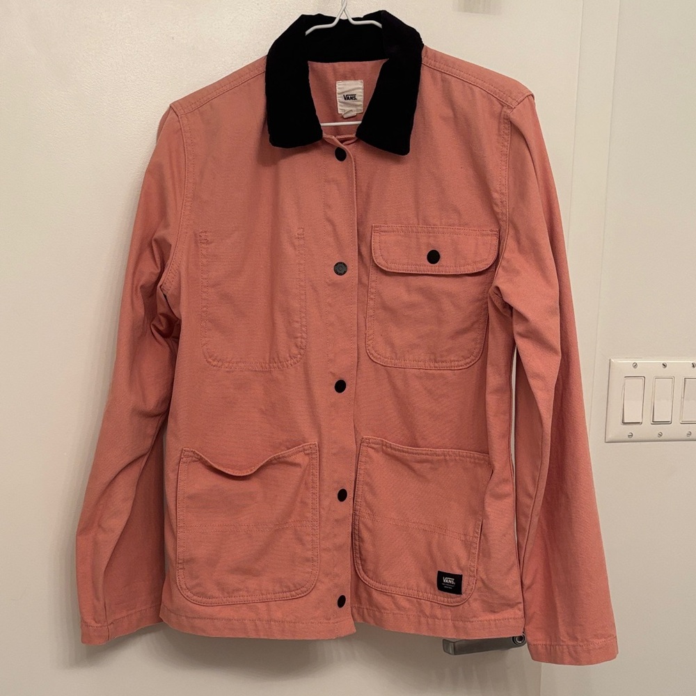Vans Pink drill Chore Coat with Black Collar